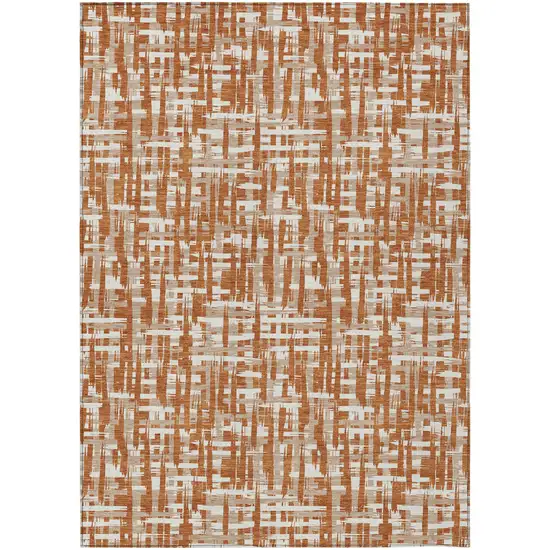 Terra Cotta Tan And Ivory Abstract Washable Indoor Outdoor Area Rug Photo 2