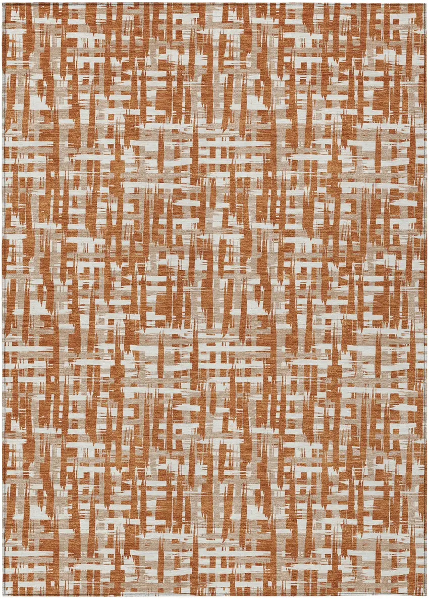 Terra Cotta Tan And Ivory Abstract Washable Indoor Outdoor Area Rug Photo 2