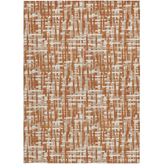 Terra Cotta Tan And Ivory Abstract Washable Indoor Outdoor Area Rug Photo 7