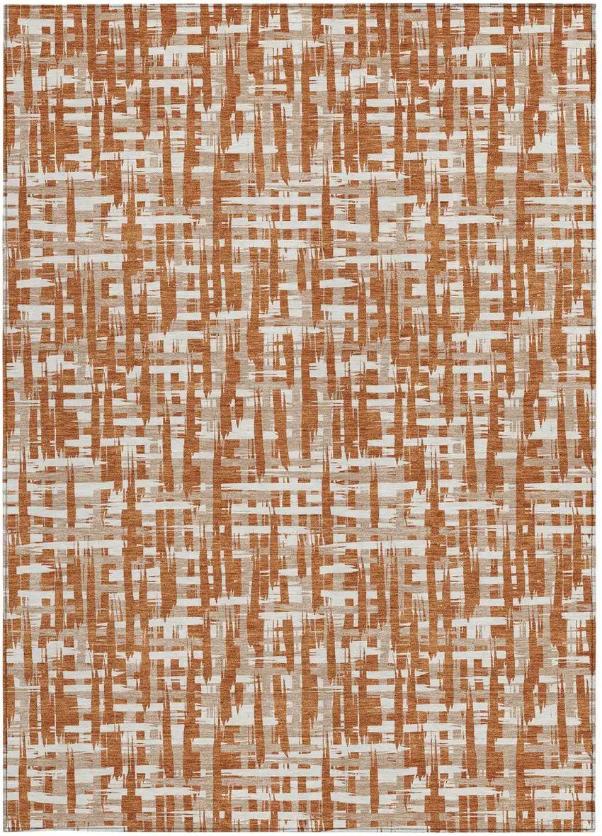 Terra Cotta Tan And Ivory Abstract Washable Indoor Outdoor Area Rug Photo 7