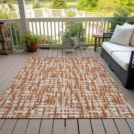 Terra Cotta Tan And Ivory Abstract Washable Indoor Outdoor Area Rug Photo 8