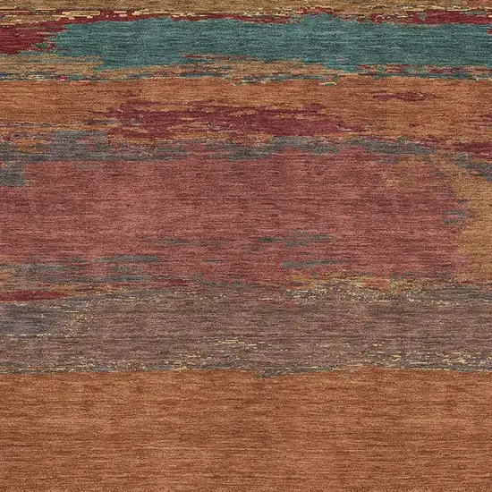Terra Cotta Teal And Green Abstract Washable Area Rug With UV Protection Photo 3