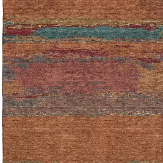 Terra Cotta Teal And Green Abstract Washable Area Rug With UV Protection Photo 4