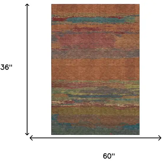 Terra Cotta Teal And Green Abstract Washable Area Rug With UV Protection Photo 9