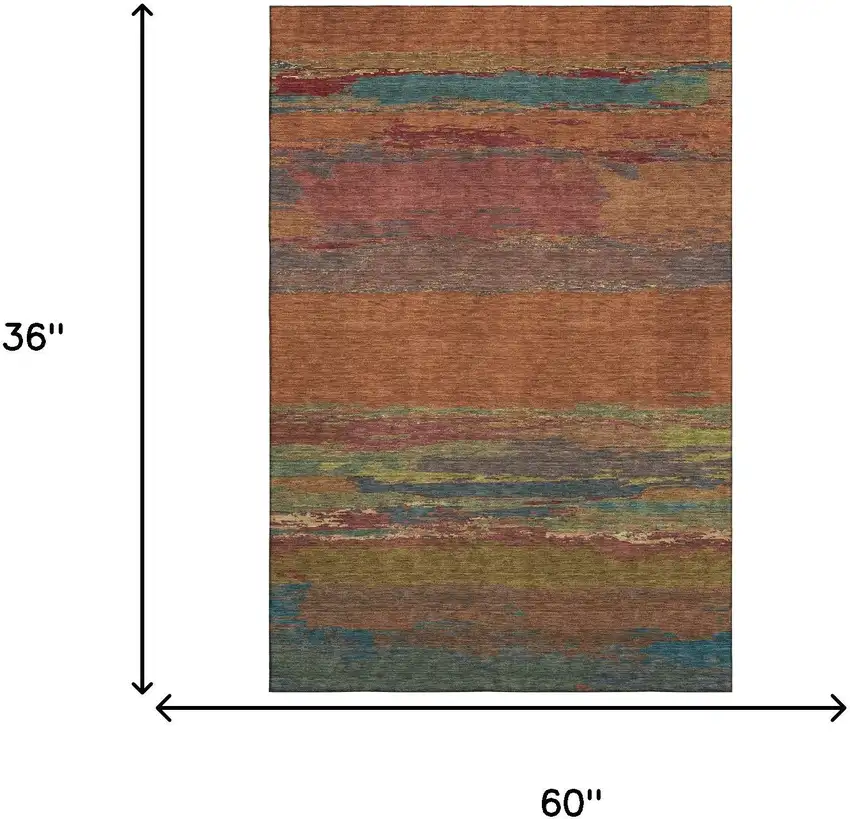 Terra Cotta Teal And Green Abstract Washable Area Rug With UV Protection Photo 9