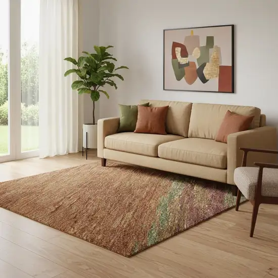 Terra Cotta Teal And Green Abstract Washable Area Rug With UV Protection Photo 2