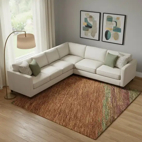 Terra Cotta Teal And Green Abstract Washable Area Rug With UV Protection Photo 2