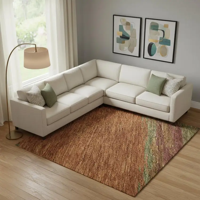 Terra Cotta Teal And Green Abstract Washable Area Rug With UV Protection Photo 2