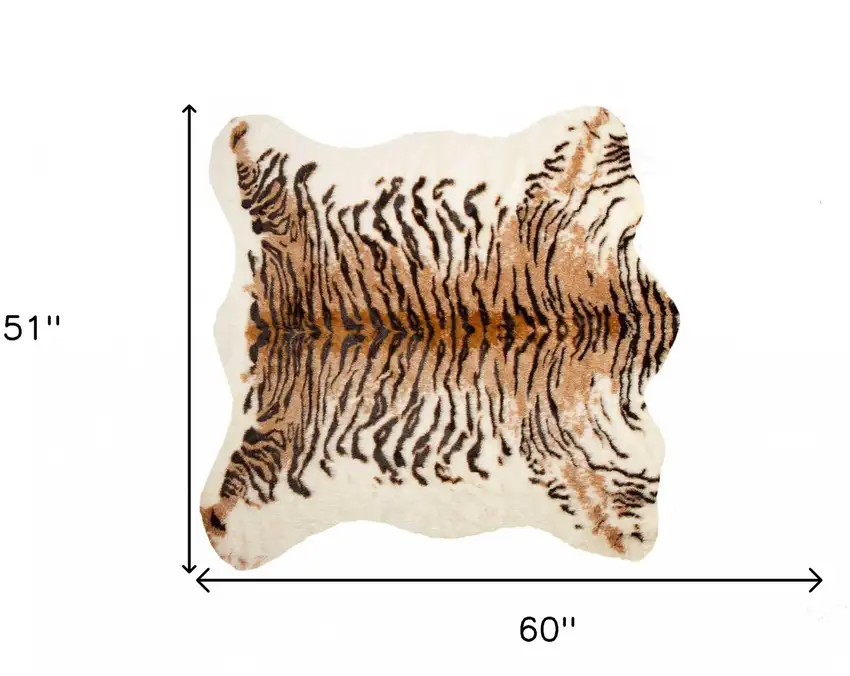 Brown and Black Faux Fur Tiger Print Shag Area Rug Photo 6