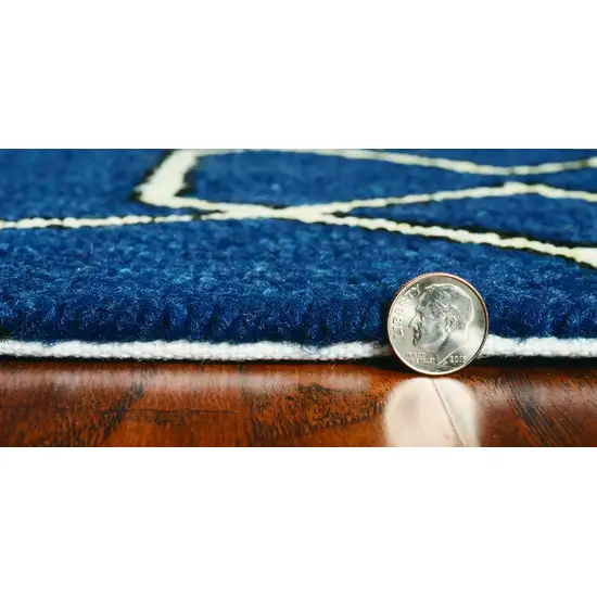 Navy Blue And Ivory Geometric Hand Hooked Area Rug Photo 8