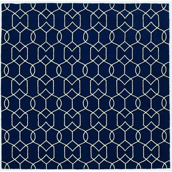 Navy Blue And Ivory Geometric Hand Hooked Area Rug Photo 4