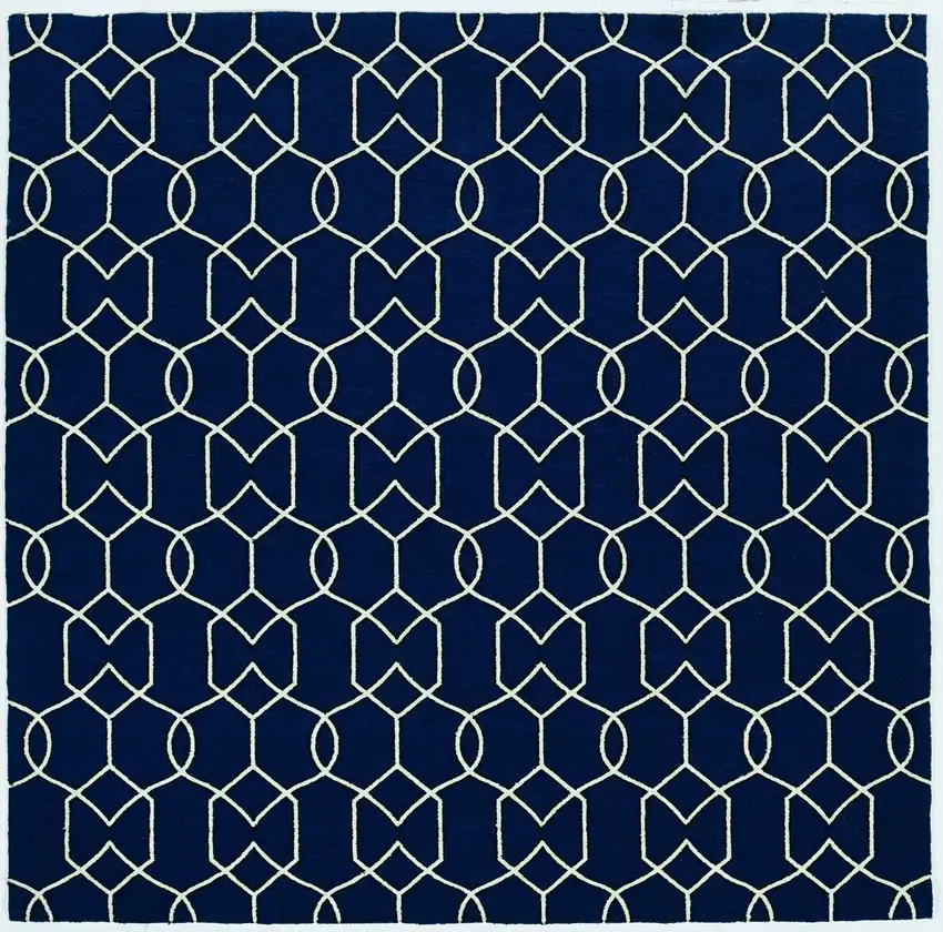 Navy Blue And Ivory Geometric Hand Hooked Area Rug Photo 4