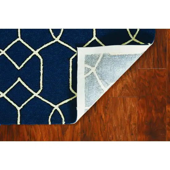 Navy Blue And Ivory Geometric Hand Hooked Area Rug Photo 7