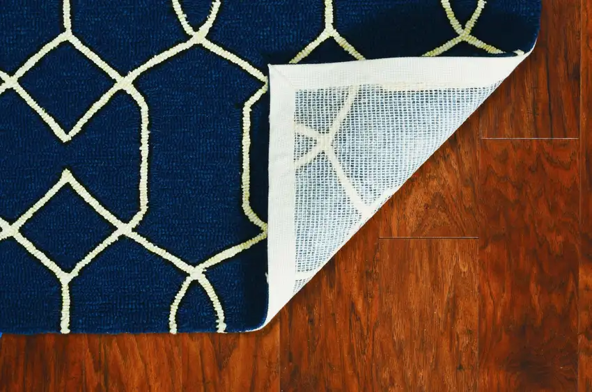 Navy Blue And Ivory Geometric Hand Hooked Area Rug Photo 7
