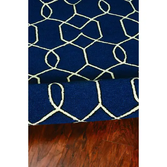 Navy Blue And Ivory Geometric Hand Hooked Area Rug Photo 5