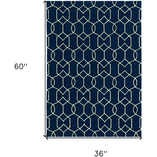 Navy Blue And Ivory Geometric Hand Hooked Area Rug Photo 3