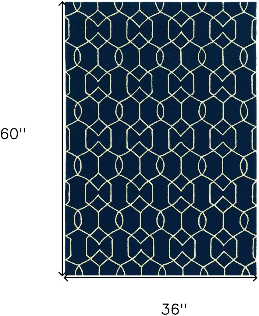Navy Blue And Ivory Geometric Hand Hooked Area Rug Photo 3