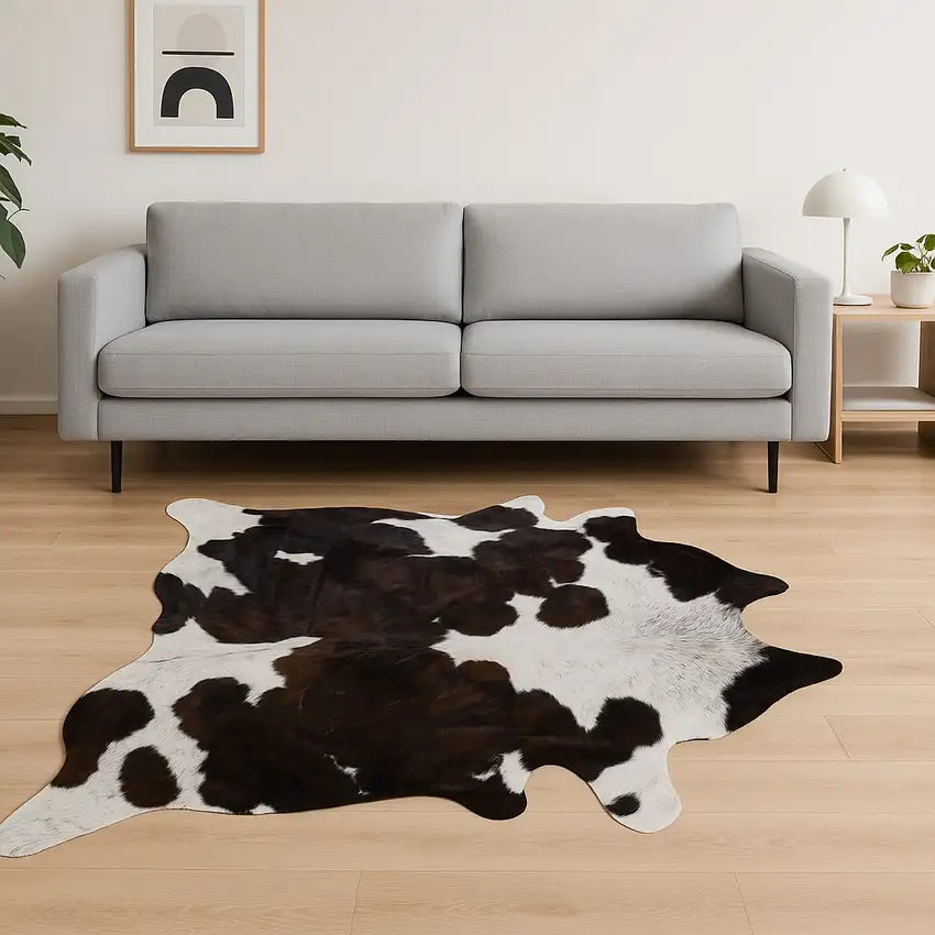 Brown And White Cowhide Cowhide Print Area Rug Photo 1