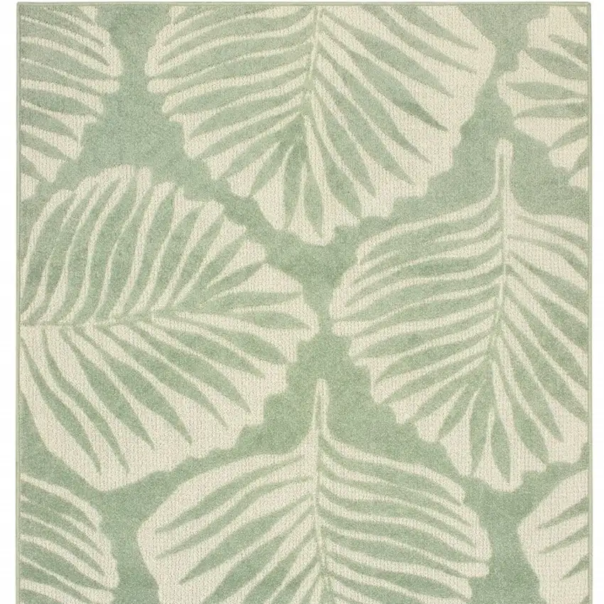 Tropical Light Green Ivory Palms Indoor Outdoor Rug Photo 5