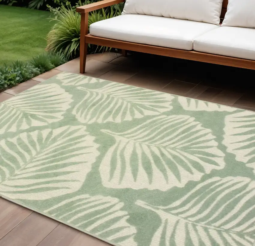Green And Ivory Floral Indoor Outdoor Area Rug Photo 1