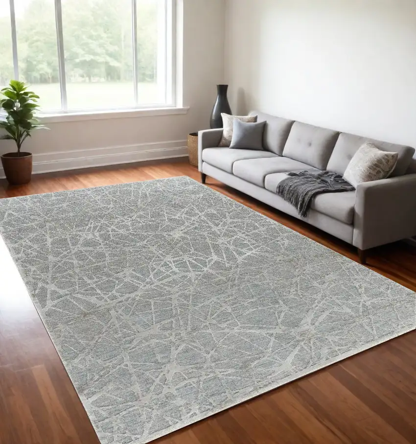 Turquoise Abstract Power Loom Stain Resistant Area Rug Photo 1