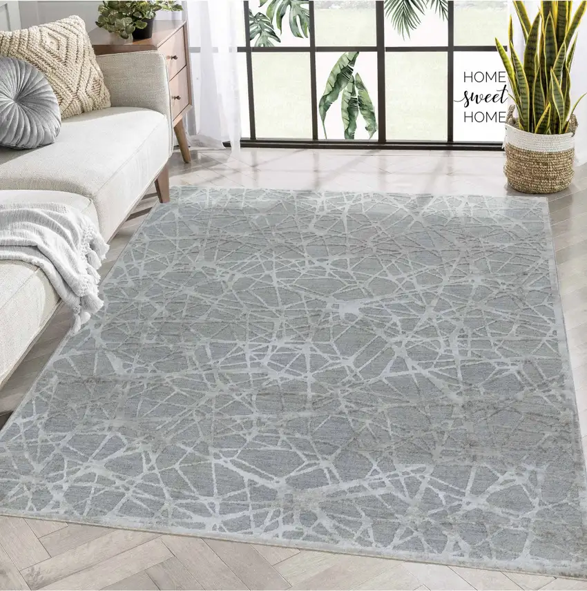 Turquoise Abstract Power Loom Stain Resistant Area Rug Photo 7