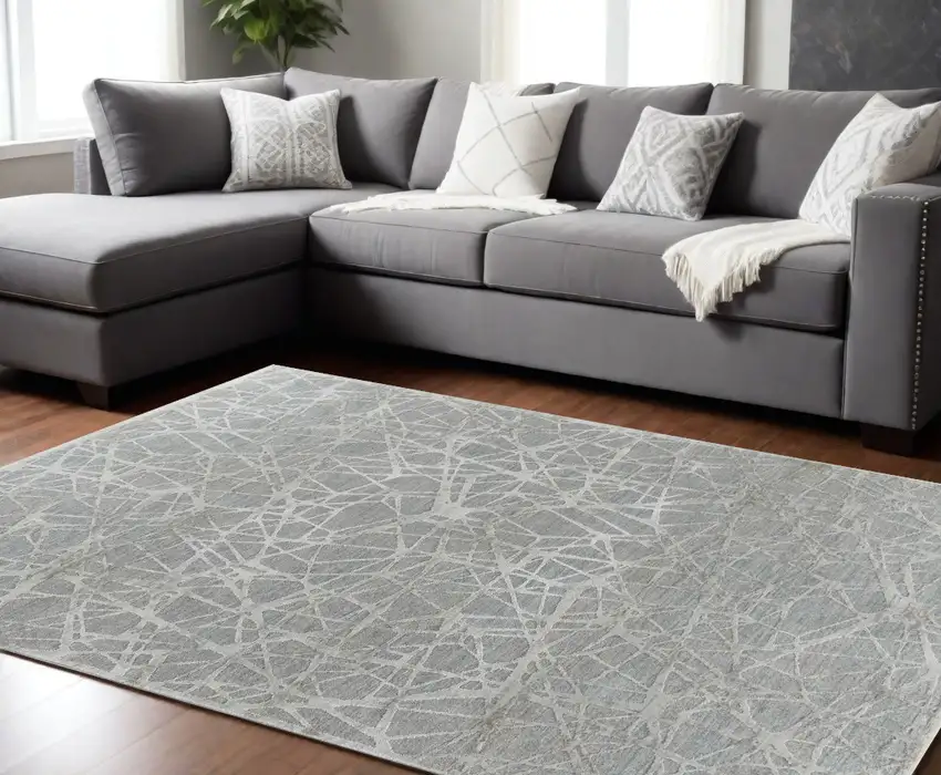 Turquoise Abstract Power Loom Stain Resistant Area Rug Photo 1