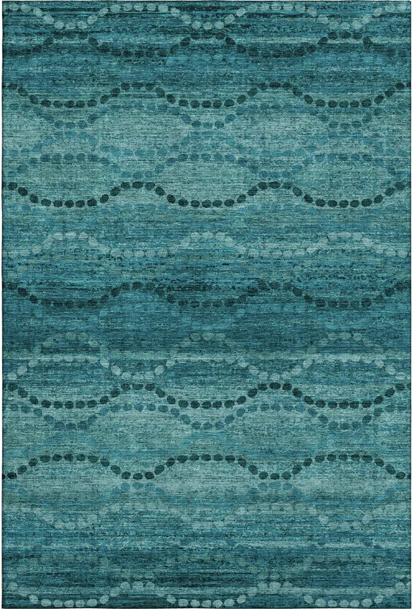 Turquoise And Aqua Abstract Geometric Washable Area Rug With UV Protection Photo 1