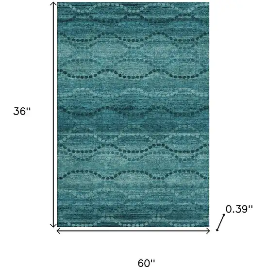 Turquoise And Aqua Abstract Geometric Washable Area Rug With UV Protection Photo 9