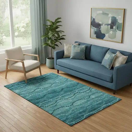 Turquoise And Aqua Abstract Geometric Washable Area Rug With UV Protection Photo 2