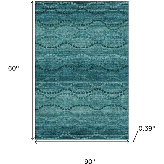 Turquoise And Aqua Abstract Geometric Washable Area Rug With UV Protection Photo 9