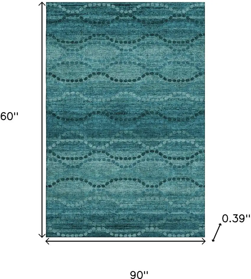 Turquoise And Aqua Abstract Geometric Washable Area Rug With UV Protection Photo 9