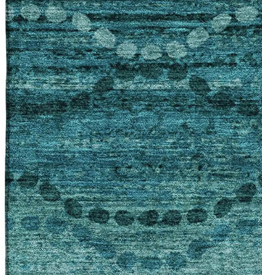 Turquoise And Aqua Abstract Geometric Washable Area Rug With UV Protection Photo 4