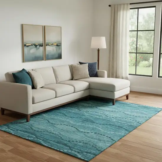 Turquoise And Aqua Abstract Geometric Washable Area Rug With UV Protection Photo 2
