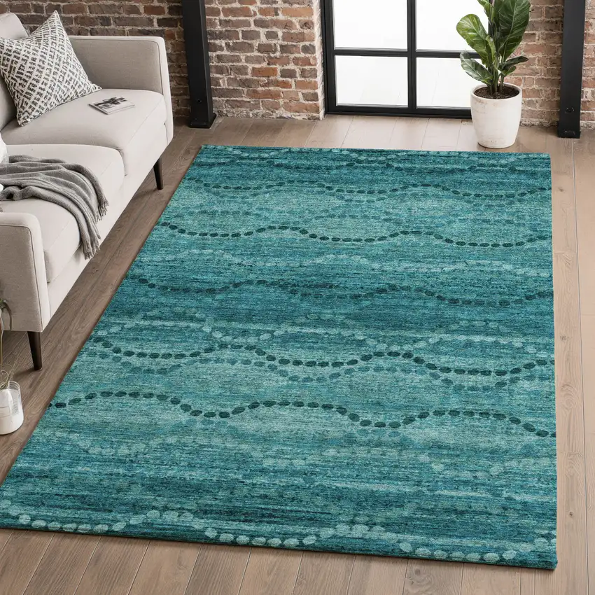 Turquoise And Aqua Abstract Geometric Washable Area Rug With UV Protection Photo 5