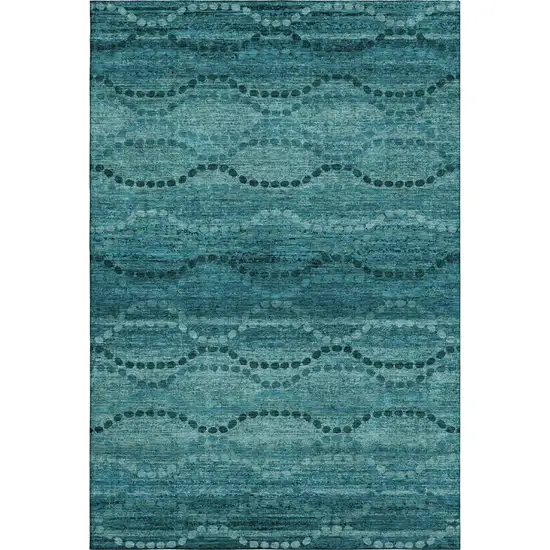 Turquoise And Aqua Abstract Geometric Washable Area Rug With UV Protection Photo 1