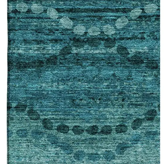Turquoise And Aqua Abstract Geometric Washable Area Rug With UV Protection Photo 4