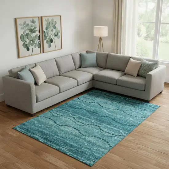 Turquoise And Aqua Abstract Geometric Washable Area Rug With UV Protection Photo 2