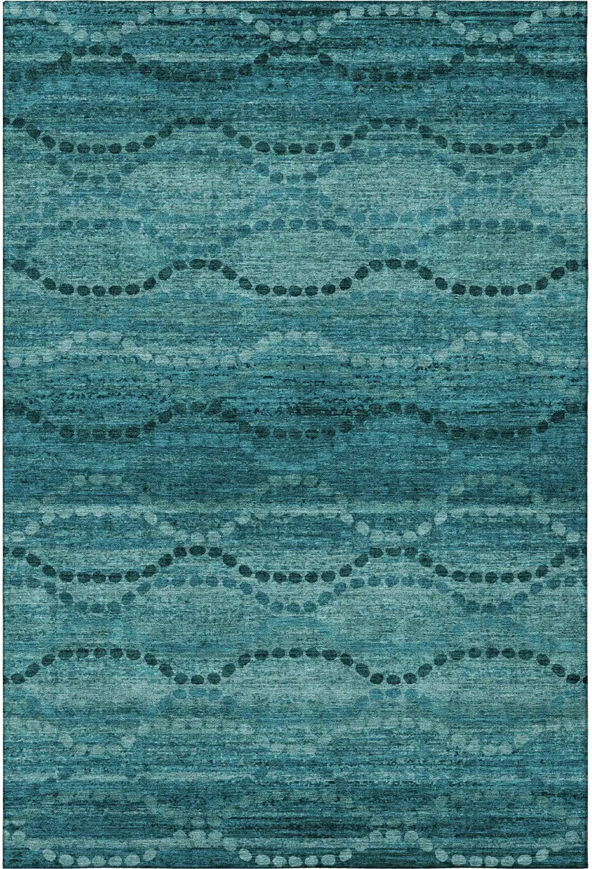 Turquoise And Aqua Abstract Geometric Washable Area Rug With UV Protection Photo 4