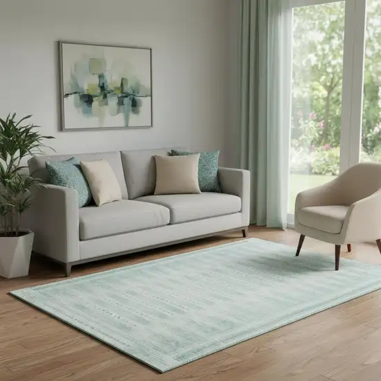 Turquoise And Aqua Geometric Washable Area Rug With UV Protection Photo 2