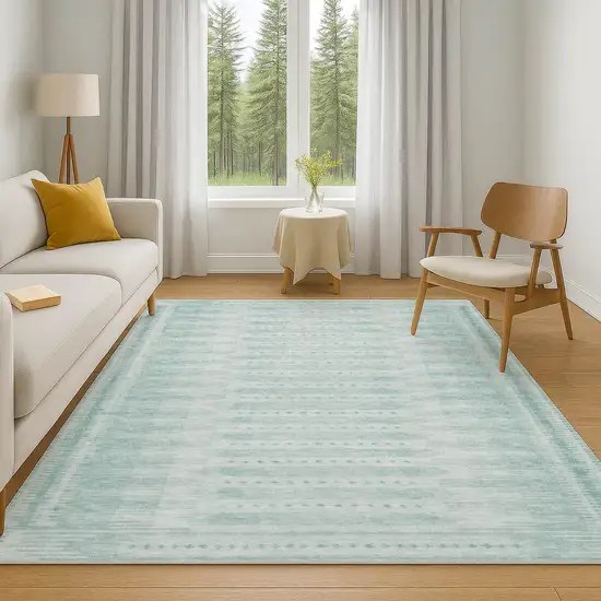 Turquoise And Aqua Geometric Washable Area Rug With UV Protection Photo 6