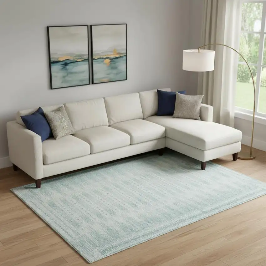 Turquoise And Aqua Geometric Washable Area Rug With UV Protection Photo 2