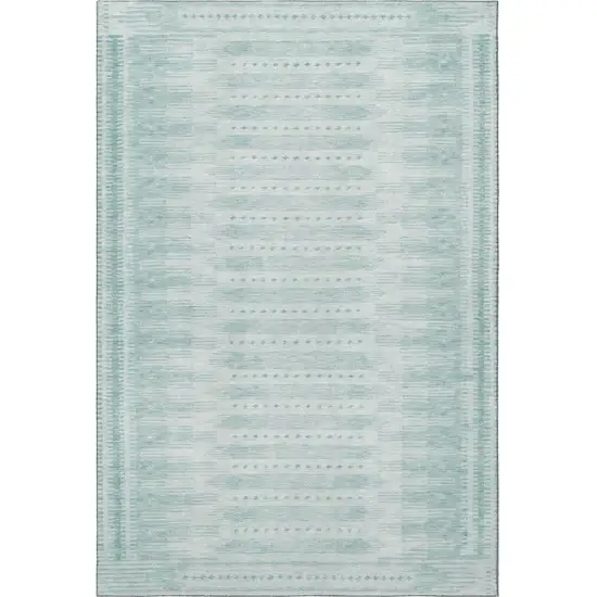 Turquoise And Aqua Geometric Washable Area Rug With UV Protection Photo 3