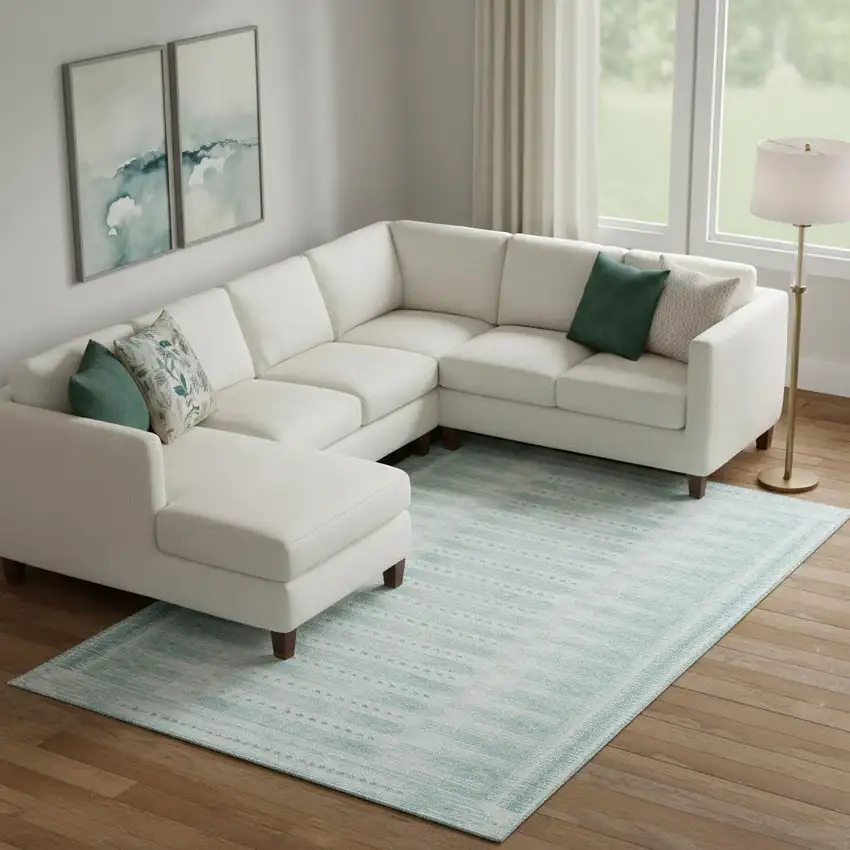 Turquoise And Aqua Geometric Washable Area Rug With UV Protection Photo 2