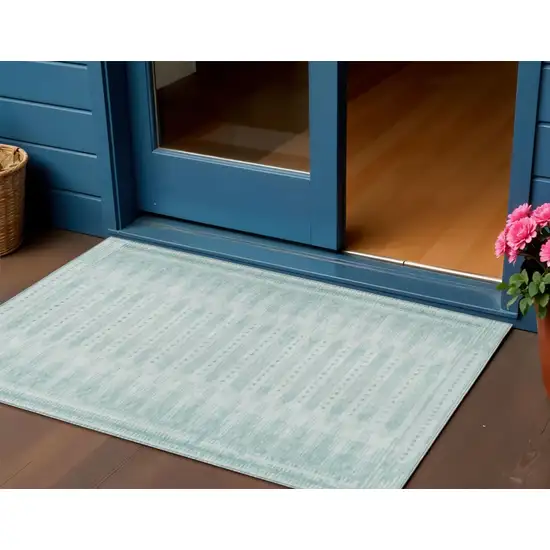 Turquoise And Aqua Geometric Washable Indoor Outdoor Area Rug Photo 2