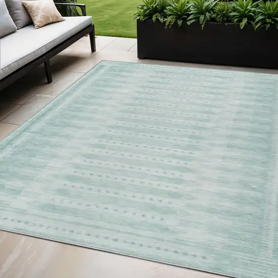 Turquoise And Aqua Geometric Washable Indoor Outdoor Area Rug Photo 2