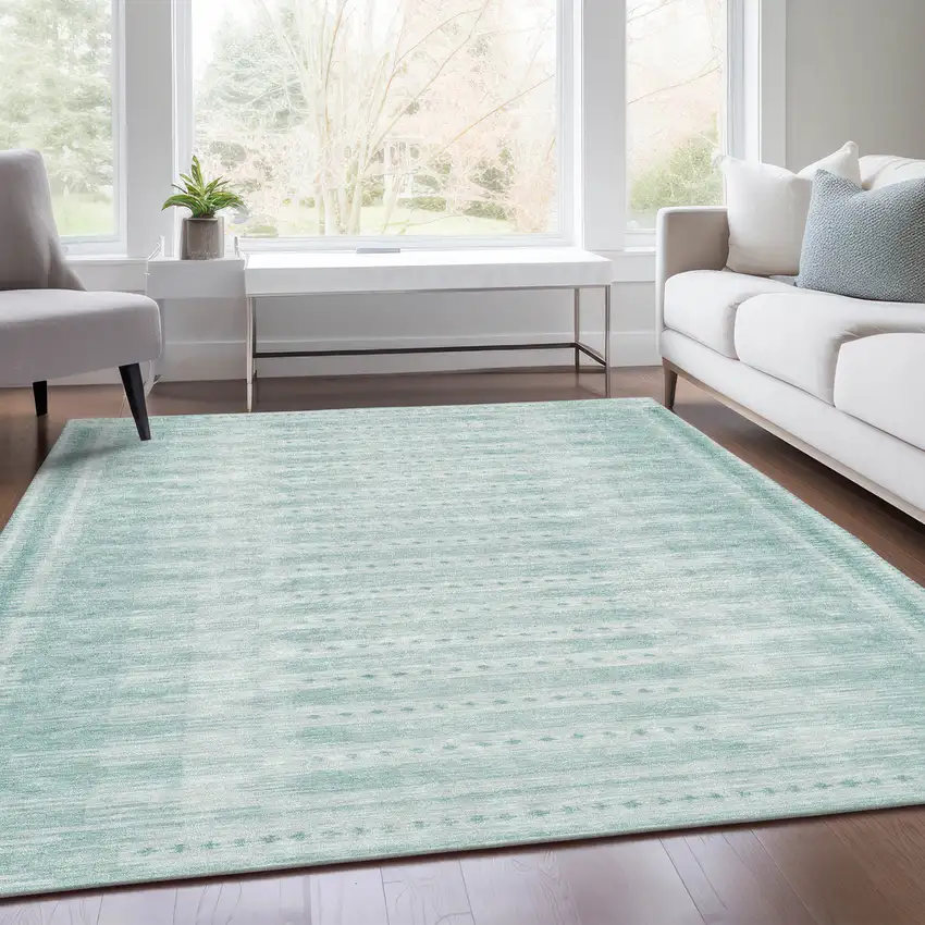Turquoise And Aqua Geometric Washable Indoor Outdoor Area Rug Photo 7