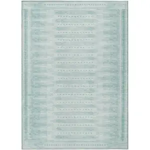 Photo of Turquoise And Aqua Geometric Washable Indoor Outdoor Area Rug