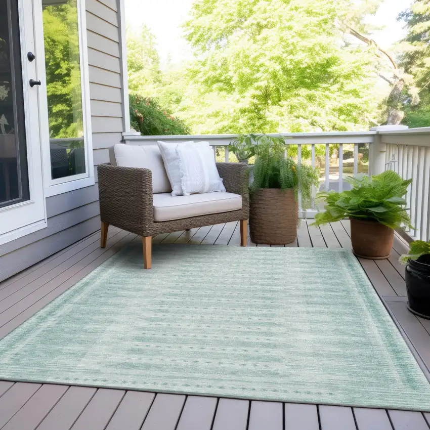 Turquoise And Aqua Geometric Washable Indoor Outdoor Area Rug Photo 7