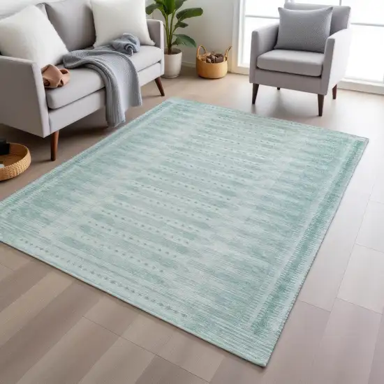 Turquoise And Aqua Geometric Washable Indoor Outdoor Area Rug Photo 6